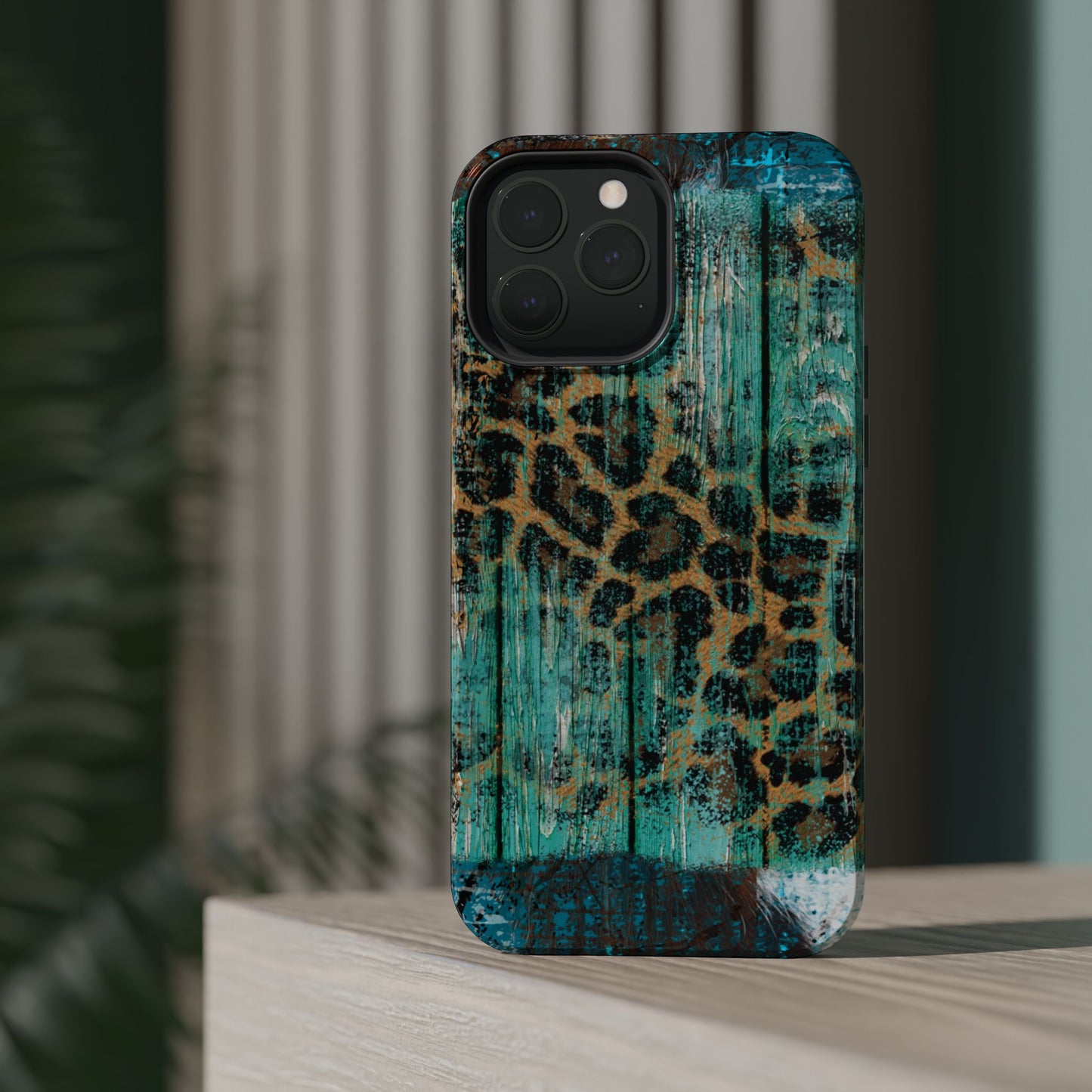 Turquoise Rustic Leopard Wood - MagSafe  iPhone Series Case