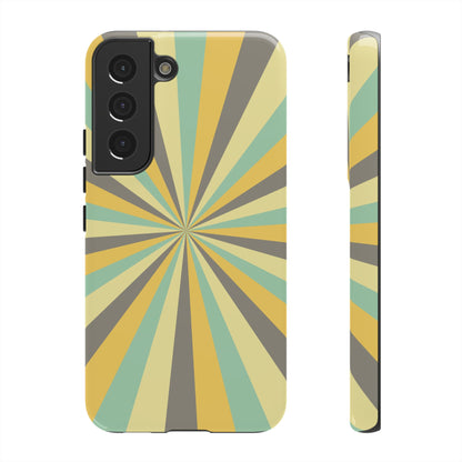 Vintage Sunburst Rays Samsung Galaxy Case – Bold 70s-Inspired Burst in Yellow, Mint, and Gray