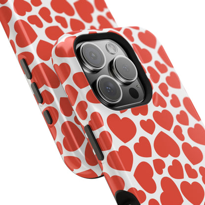 Playful White Hearts on Red MagSafe Case