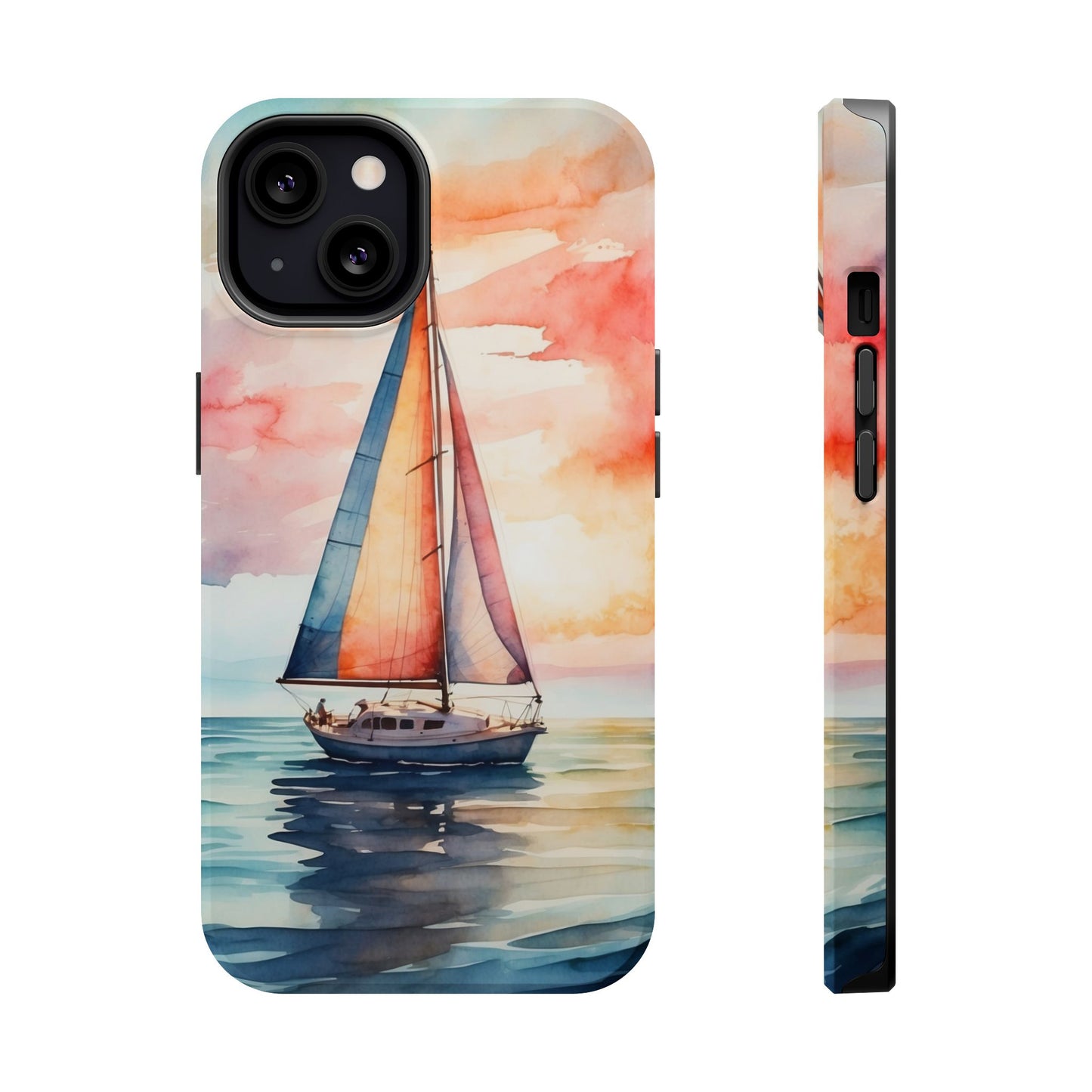 Sailboat Sunset MagSafe iPhone Case – Vibrant Watercolor Design