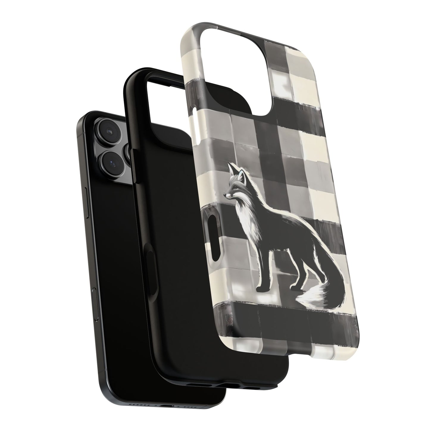 Black White Fox Phone Case - Monochrome Mystique