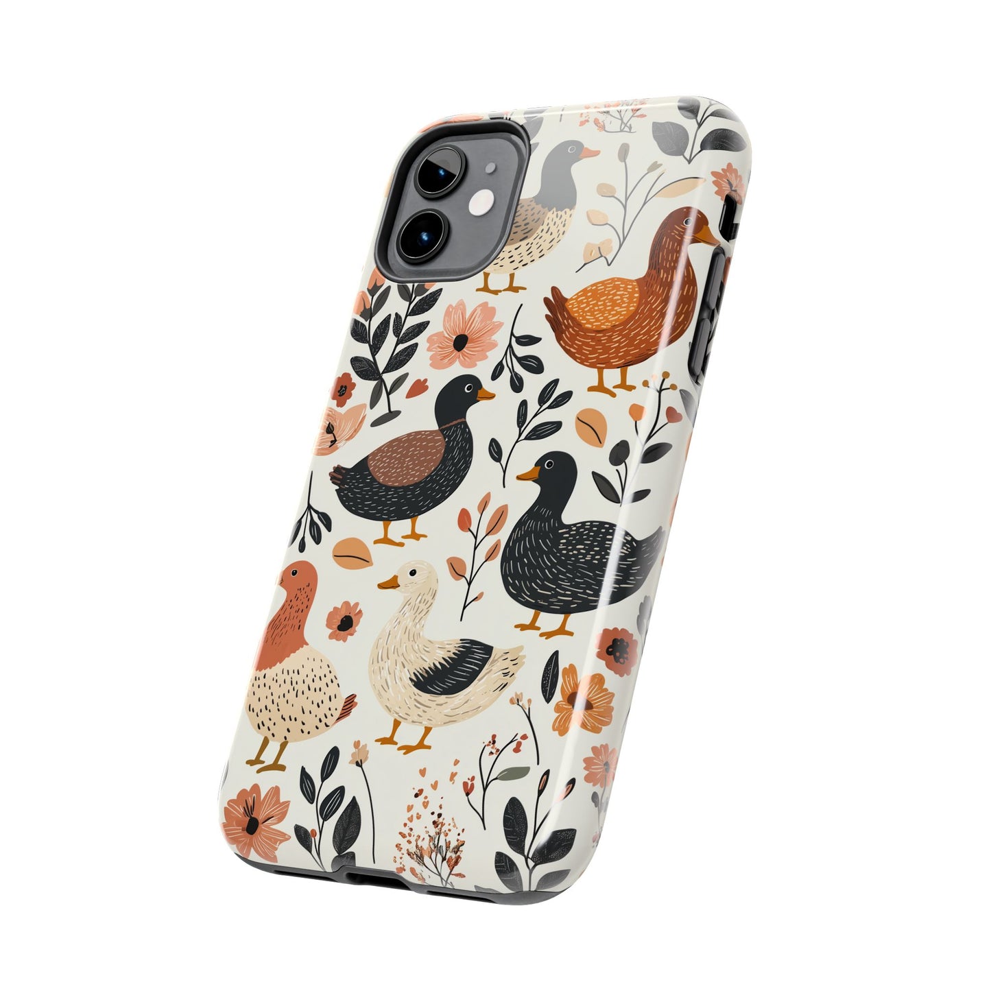 Farm Duck & Flowers iPhone Case – Vintage Floral Design