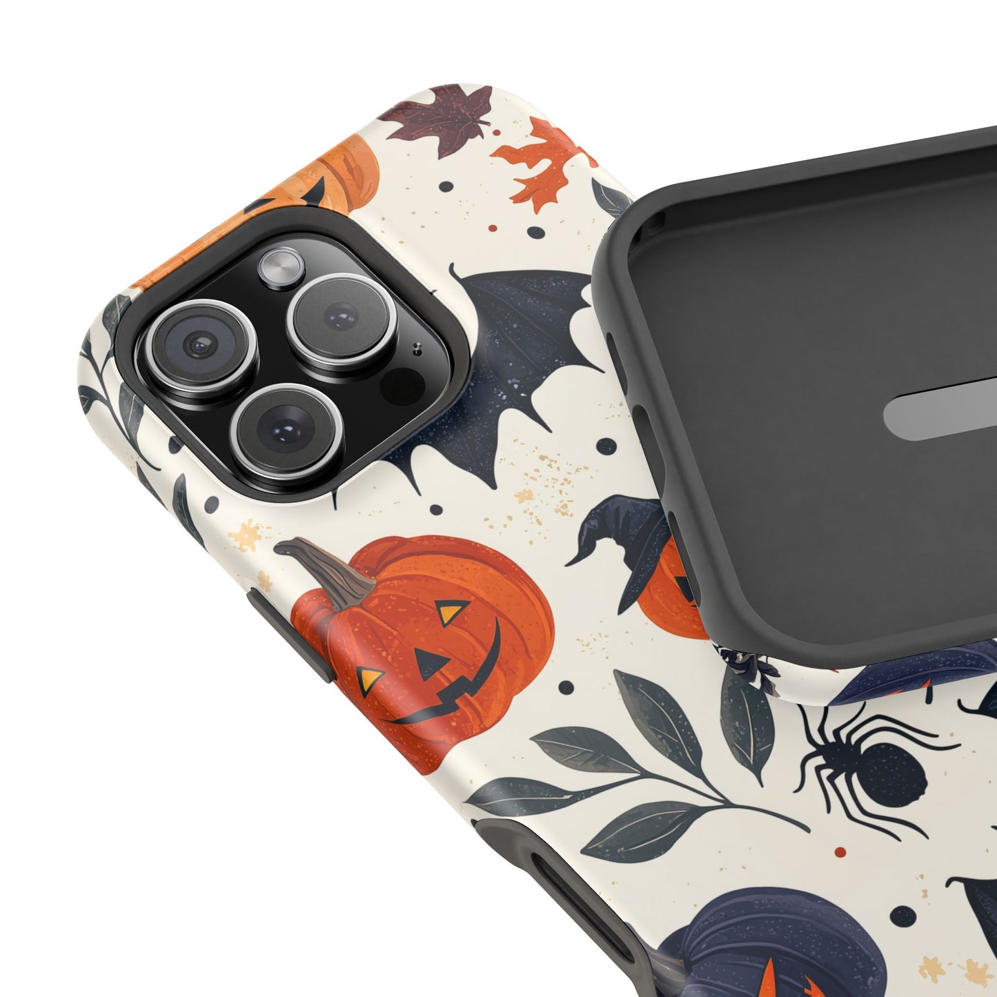 Spooky Halloween MagSafe iPhone Case – Pumpkins, Bats, and Spider Design