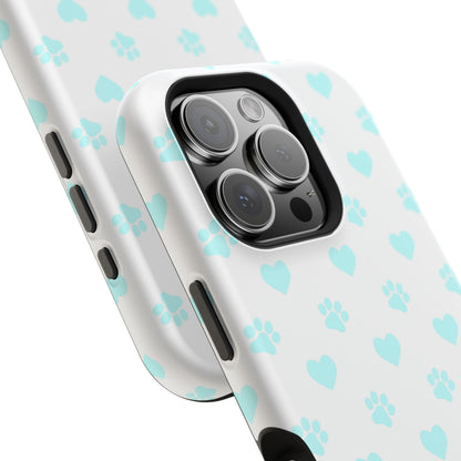 MagSafe Case - Aqua Paw Print & Heart Design