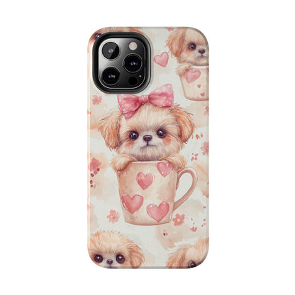 Adorable Puppy in Teacup iPhone Case – Tough, Dual - Layer Protection with Cute Pink Bow Design - BOGO Cases