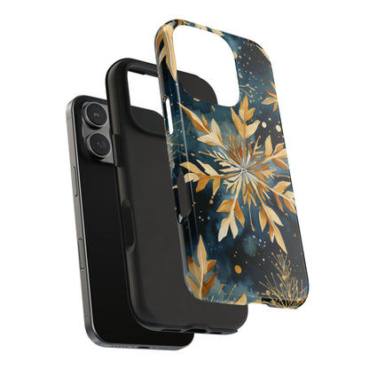 Gold Floral Snowflakes on Midnight Blue - iPhone Series Case