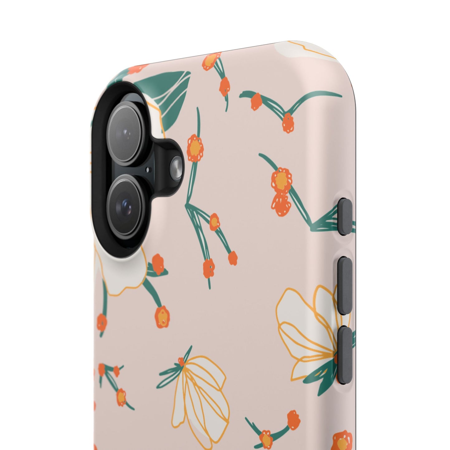 Elegant Magnolia Blossom Tough MagSafe iPhone Case – Soft Blush Background, Shock-Resistant Design