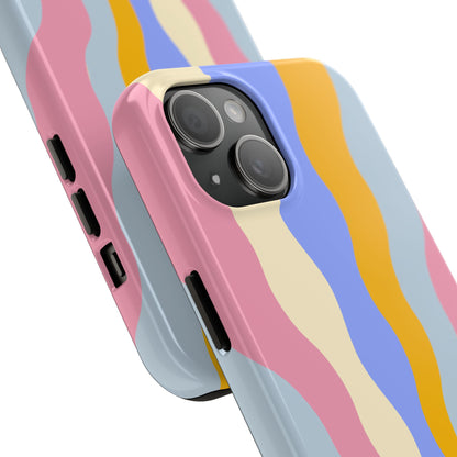 Pastel Radiance iPhone Case – 70s-Inspired Dual-Layer Design with Wavy Sunburst Pattern