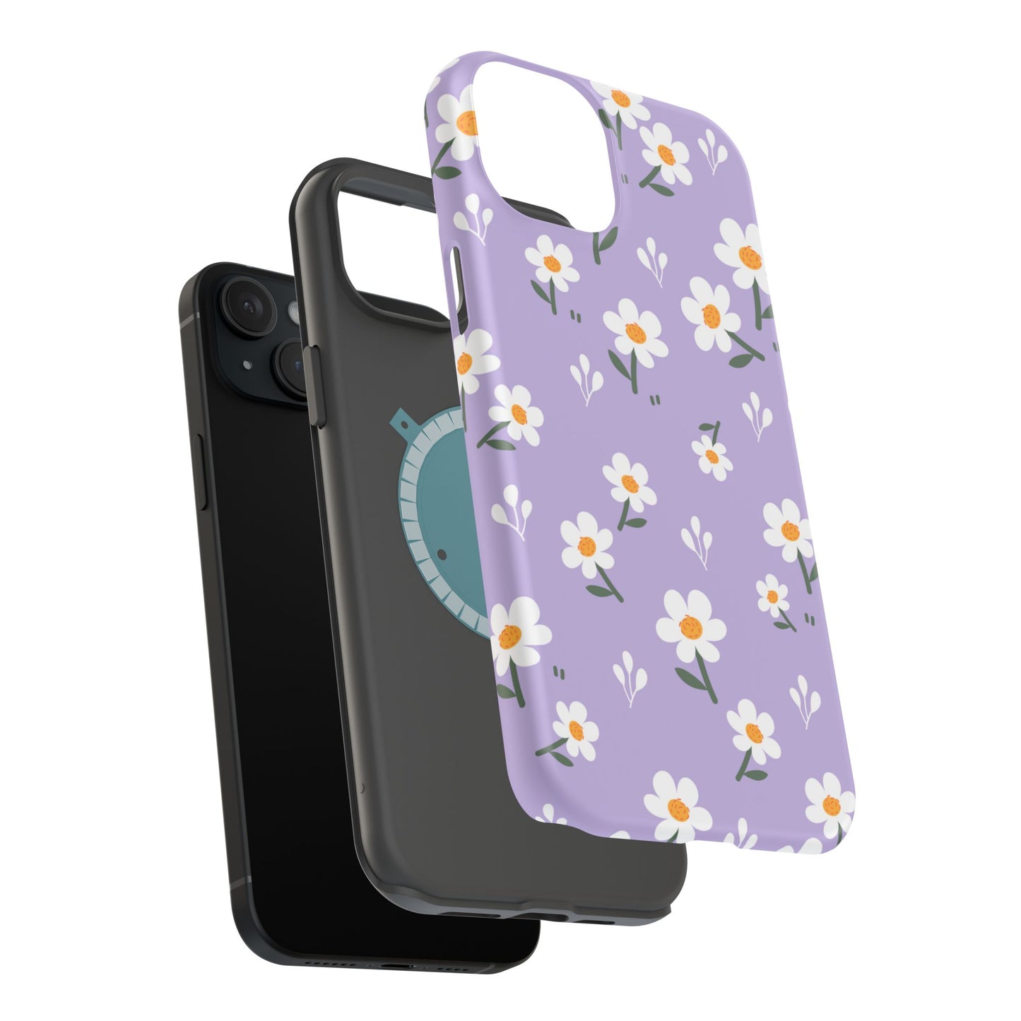 Purple Daisy Garden MagSafe  iPhone Case – Soft Lavender Background, Shockproof Protection with Slim Fit