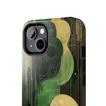 Abstract Green & Gold iPhone Case - Geometric Art Deco Protective Cover