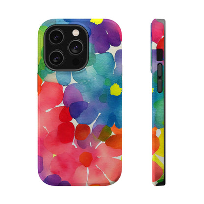 Rainbow Bloom Watercolor MagSafe iPhone Case – Slim Design, Glossy Finish