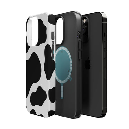 Chic Cow Print Tough Magsafe iPhone Case – Trendy Monochrome Animal Pattern with Dual-Layer Protection