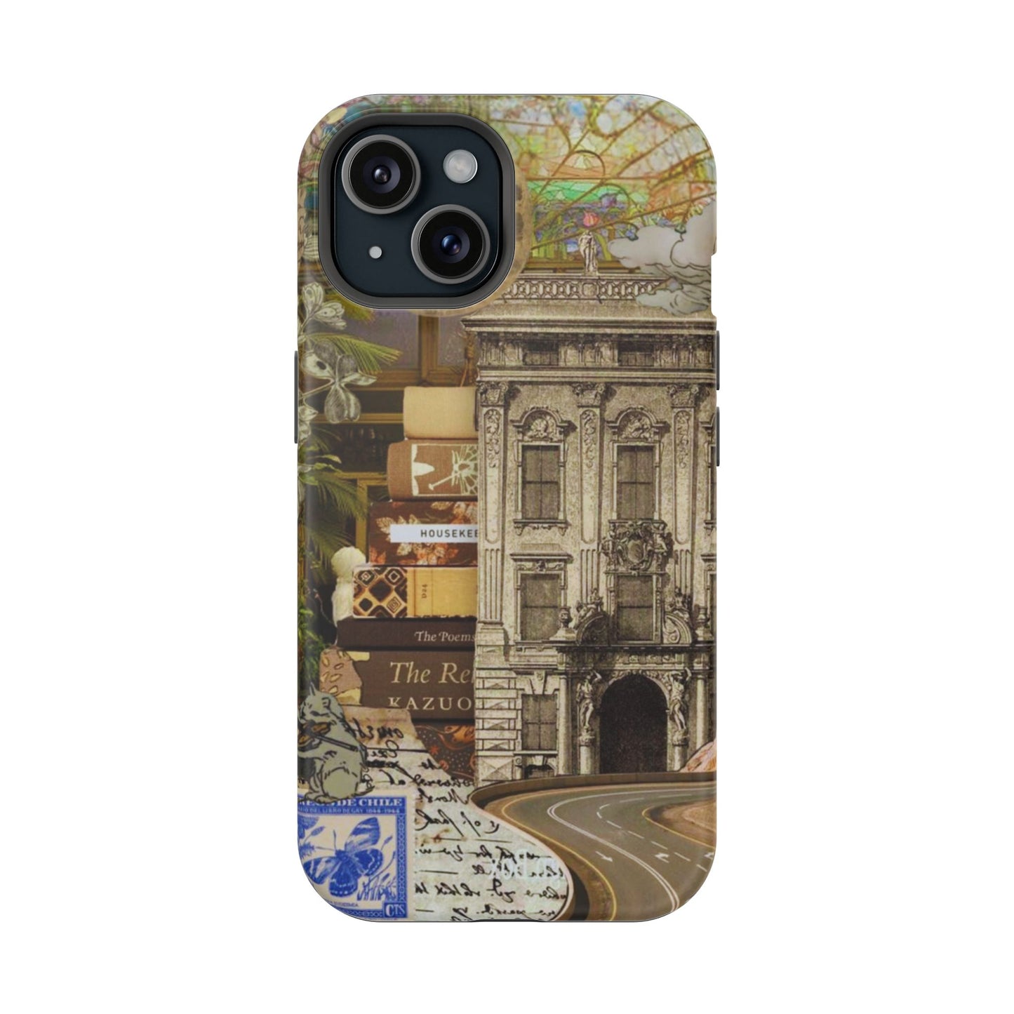 Whimsical Road Trip Collage MagSafe iPhone Case – Dual-Layer Protection with Vintage Art and Adventure Design