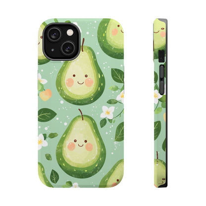 Smiling Avocados Tough MagSafe iPhone Case – Cute Avocado Design, Dual-Layer Protection