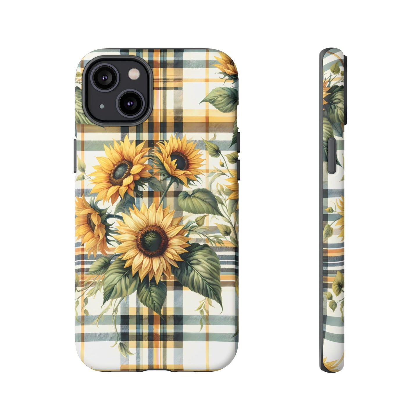 Cute Sunflower Phone Case - Sunny Blossom Plaid - Checkered Sunflowers Phone Case for iPhone & Samsung. Be Happy With These Bright Colors!