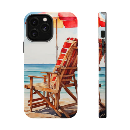 Beach Bliss MagSafe iPhone Series Case – Relaxing Seaside Chair and Umbrella Design