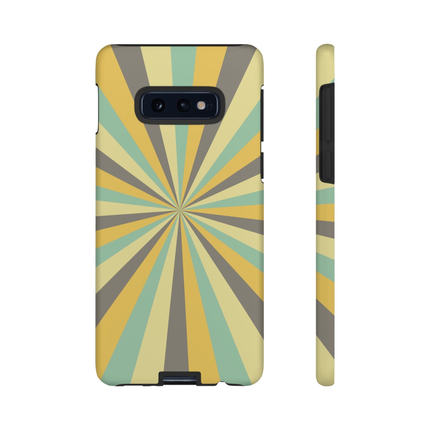 Vintage Sunburst Rays Samsung Galaxy Case – Bold 70s-Inspired Burst in Yellow, Mint, and Gray