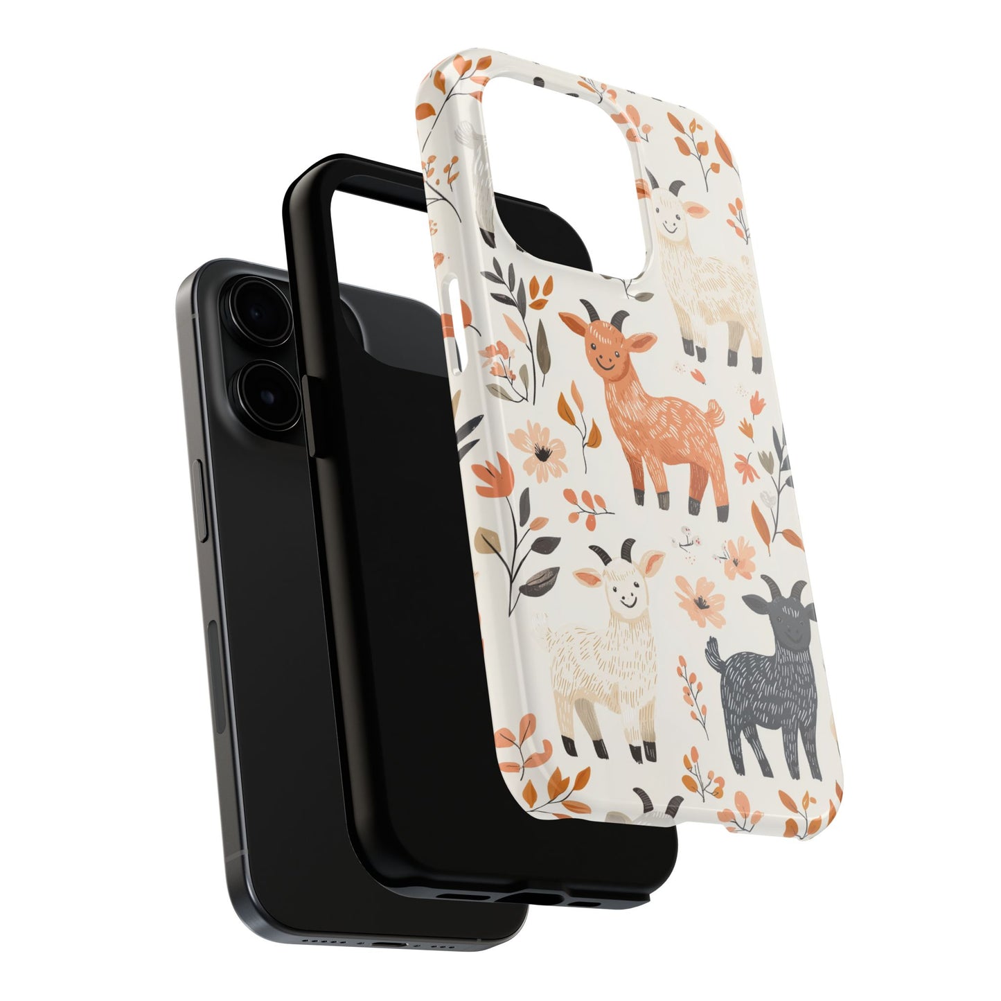 iPhone Case: Smiley Goats & Dried Flowers – Vintage Charm