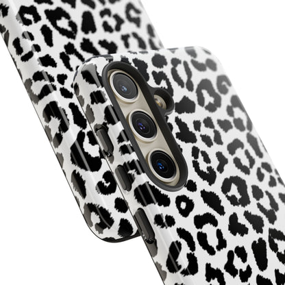 Monochrome Leopard Print Tough Samsung Galaxy Case – Classic Black and White Design with Dual-Layer Protection