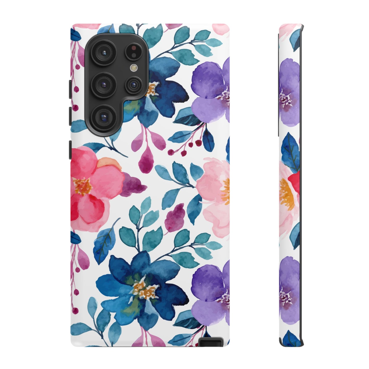 Mystic Bloom – Samsung Galaxy Case with Blue & Pink Watercolor Florals