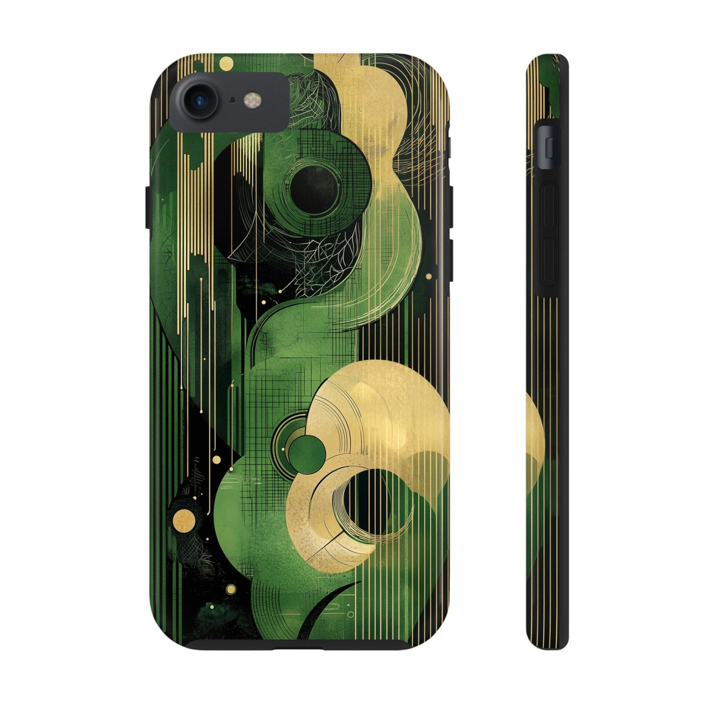 Abstract Green & Gold iPhone Case - Geometric Art Deco Protective Cover