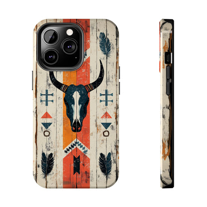 Rustic Western Bull Skull Tough iPhone Case – Distressed Wood Design, Dual - Layer Protection - BOGO Cases