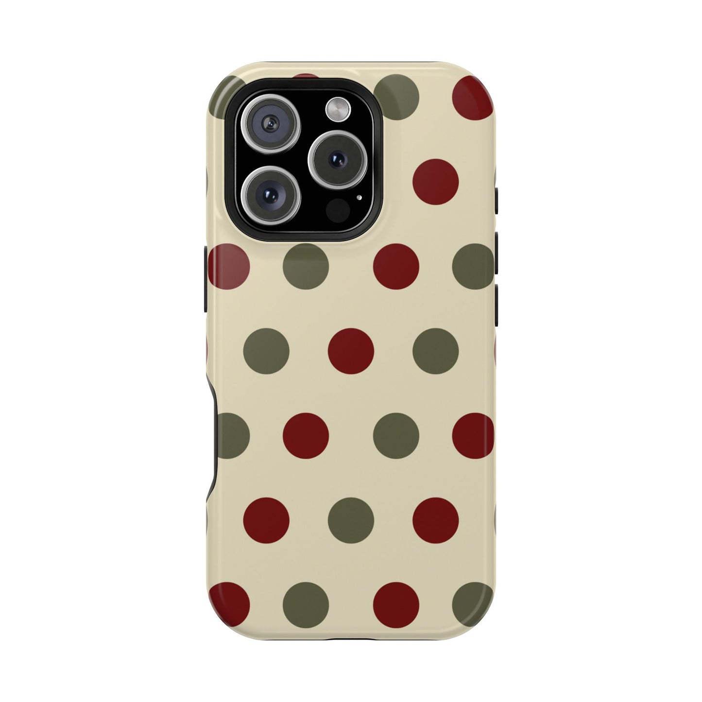 Red & Green Polka Dots on Cream – MagSafe iPhone Case