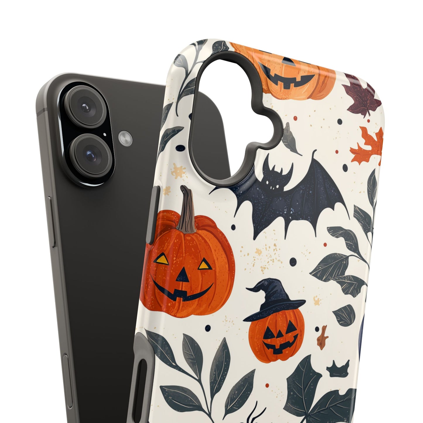 Spooky Halloween MagSafe iPhone Case – Pumpkins, Bats, and Spider Design