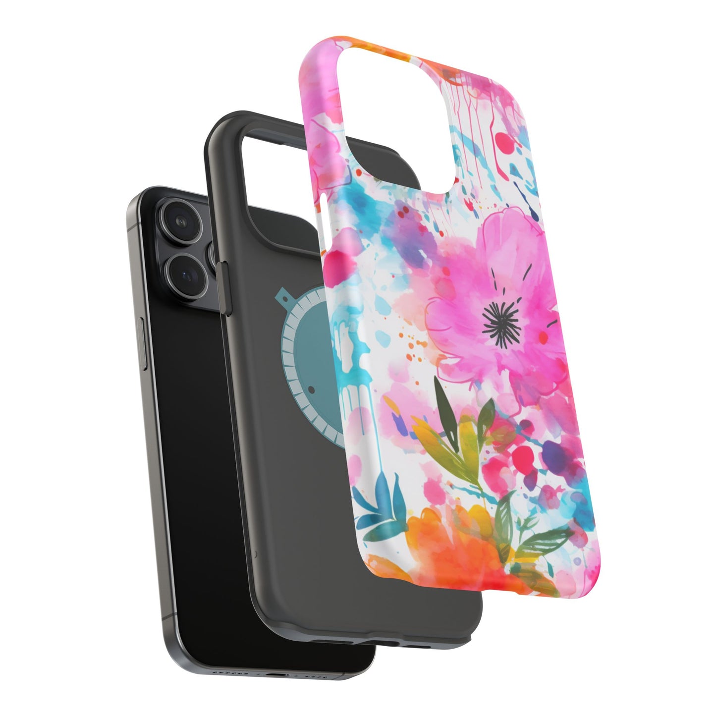 Color Splash Pink & Orange Watercolor Floral - MagSafe iPhone Case