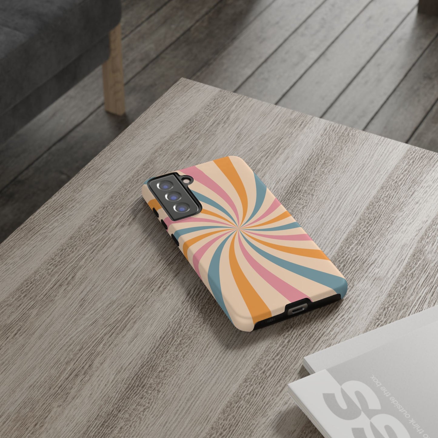 Retro Swirl Pattern Samsung Galaxy Case – Bold 70s Vibe in Pink, Orange, and Teal