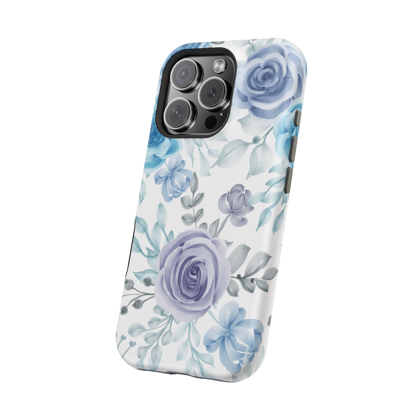 Elegant Blue & Violet Roses MagSafe Case – Artistic Floral Protection with Magnetic Charging Compatibility