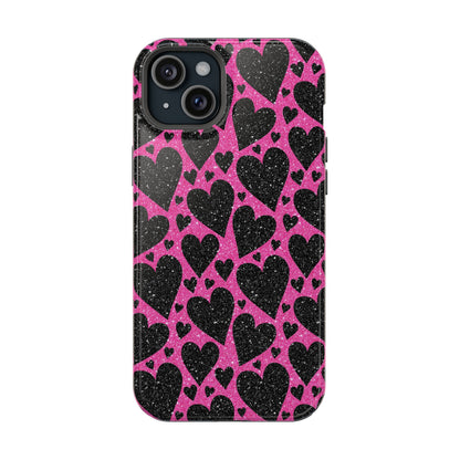 Pink Glitter Hearts MagSafe iPhone Case