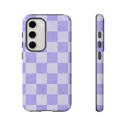 Lavender Checkerboard Samsung Galaxy Case – Shockproof, Smooth Matte Finish, Dual-Layer Design