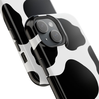 Chic Cow Print Tough Magsafe iPhone Case – Trendy Monochrome Animal Pattern with Dual-Layer Protection