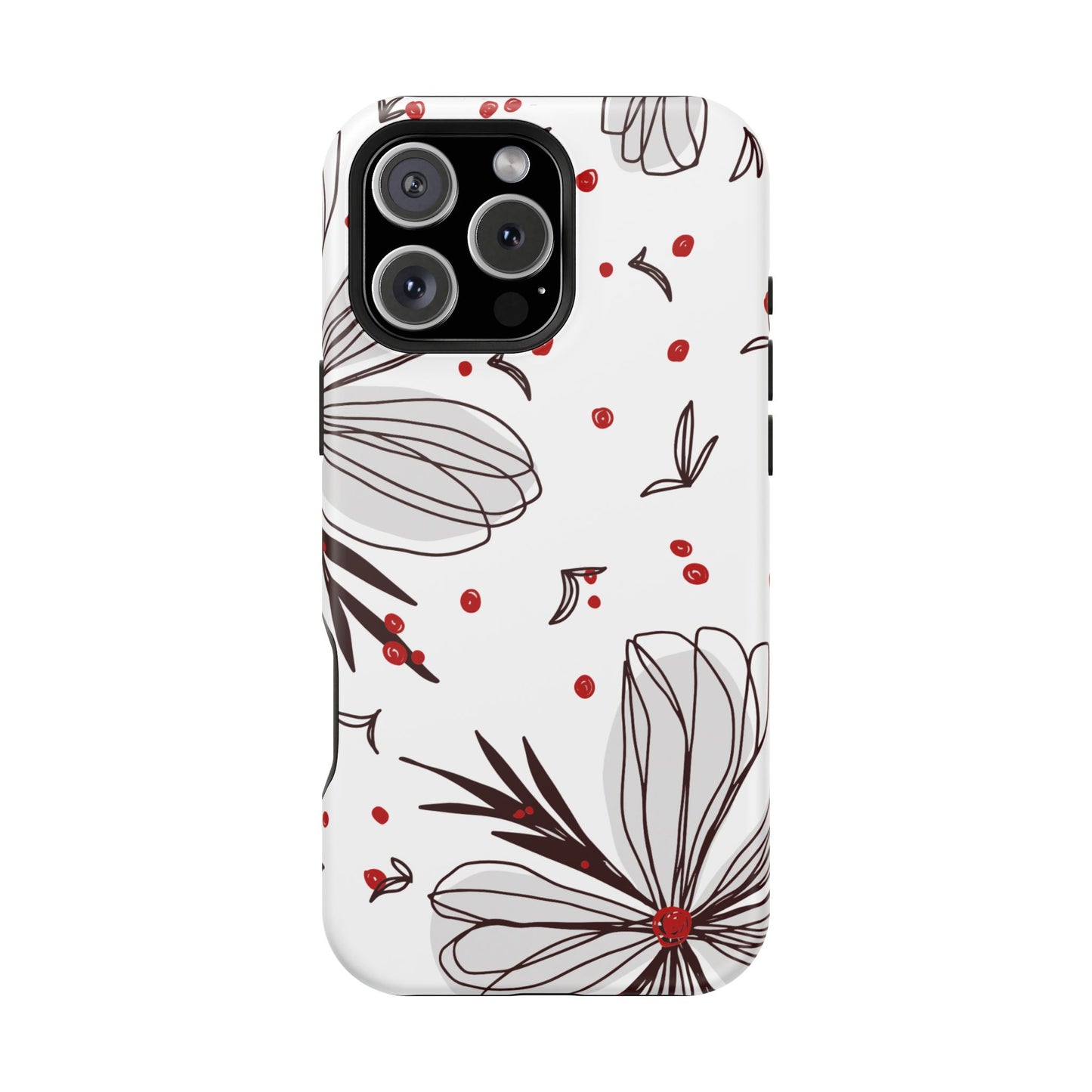 Minimalist Line Art Floral Tough MagSafe iPhone Case – Bold Red and Black Design, Shockproof Protection