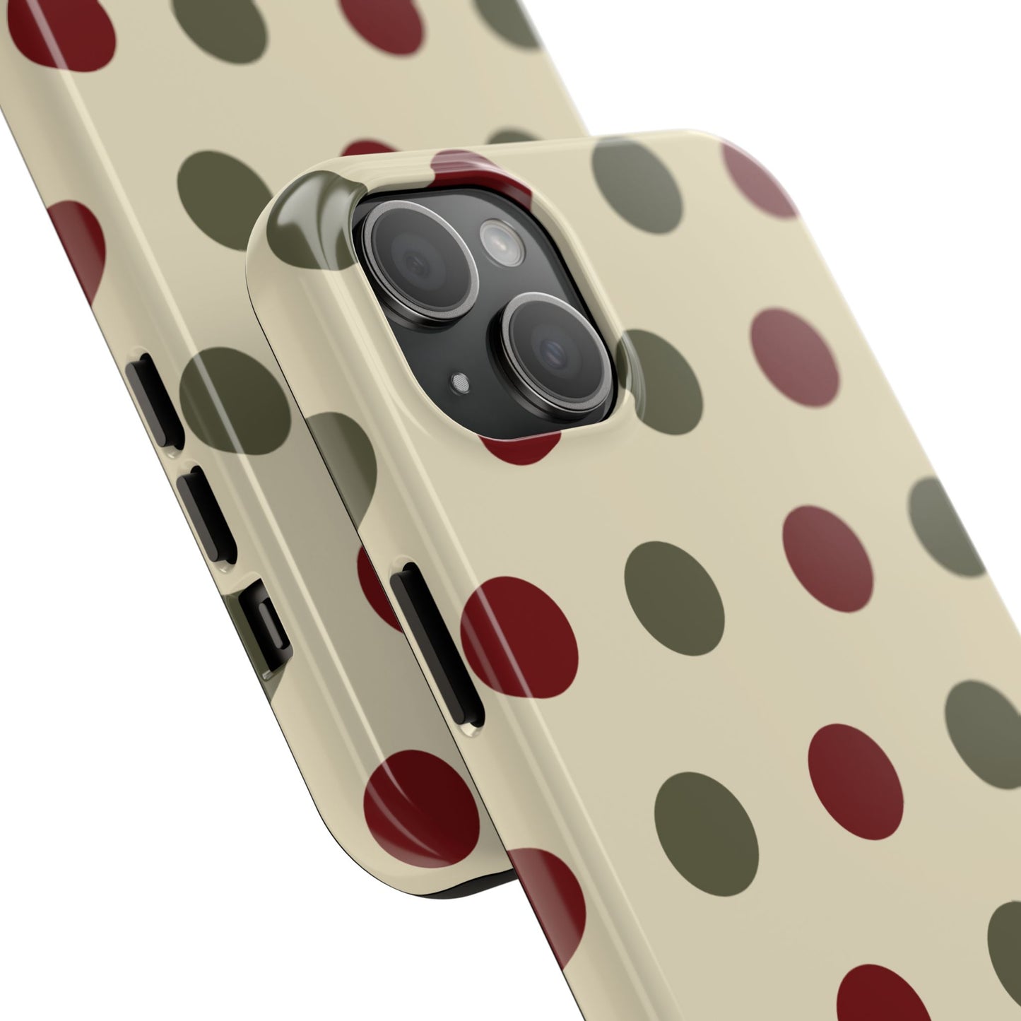 Red & Green Polka Dots on Cream – iPhone Case