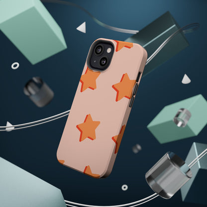 Retro Orange Stars MagSafe iPhone Case – Shock-Resistant, Smooth Matte Finish, Dual-Layer Design