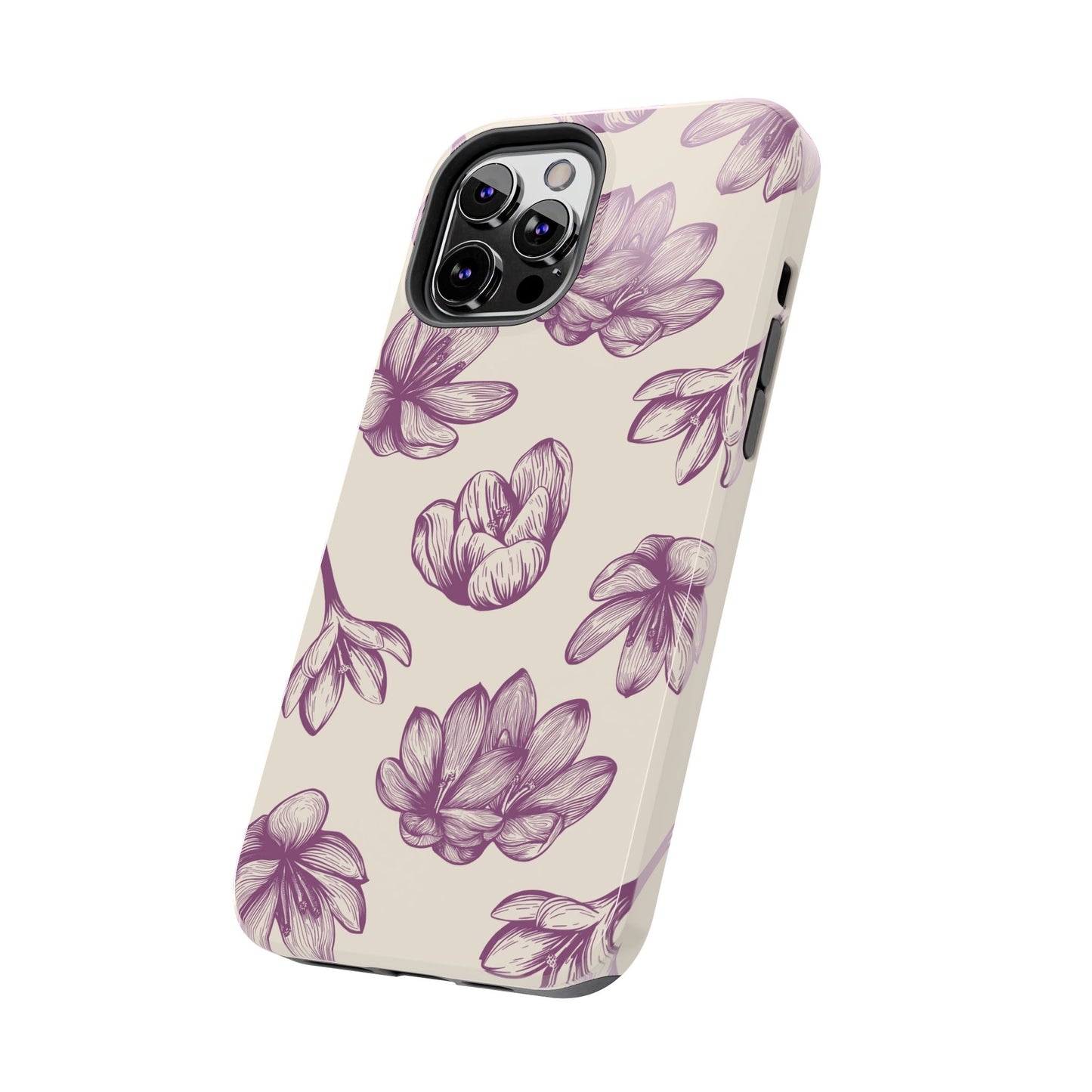 Vintage Botanical Floral Tough iPhone Case – Hand - Drawn Purple Flowers, Shockproof Design - BOGO Cases