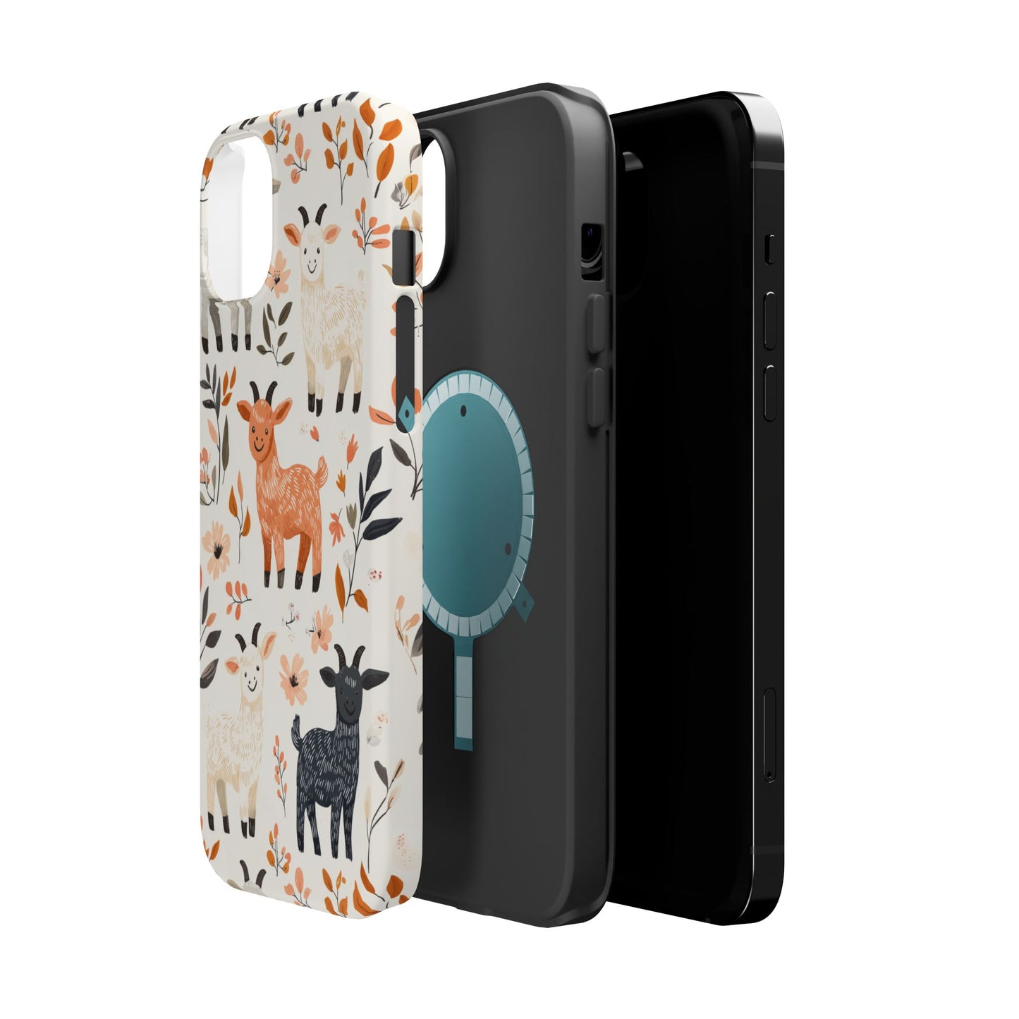 MagSafe iPhone Case: Smiley Goats & Dried Flowers – Vintage Charm