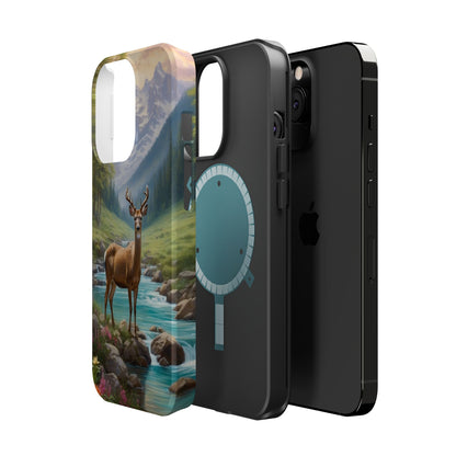 Alpine Serenity – Stag in Mountain Bliss MagSafe iPhone Cases