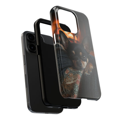 Cozy Chihuahua Fireplace iPhone Case – Warm and Stylish Design