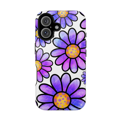 Purple Daisy Delight MagSafe iPhone Case – Slim Profile, Glossy Finish