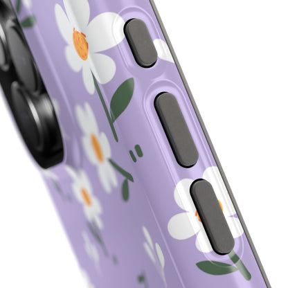 Purple Daisy Garden MagSafe  iPhone Case – Soft Lavender Background, Shockproof Protection with Slim Fit