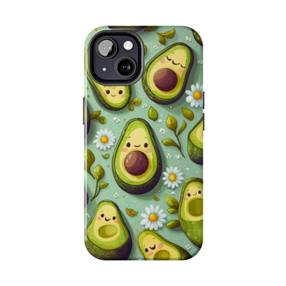 Cute Avocado iPhone Case – Adorable Kawaii Avocados with Daisies, Shock - Resistant - BOGO Cases