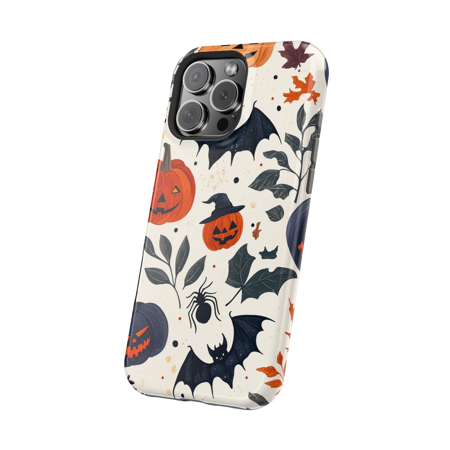 Spooky Halloween MagSafe iPhone Case – Pumpkins, Bats, and Spider Design