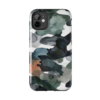 Moody Abstract Watercolor iPhone Case – Earthy Green and Charcoal Design