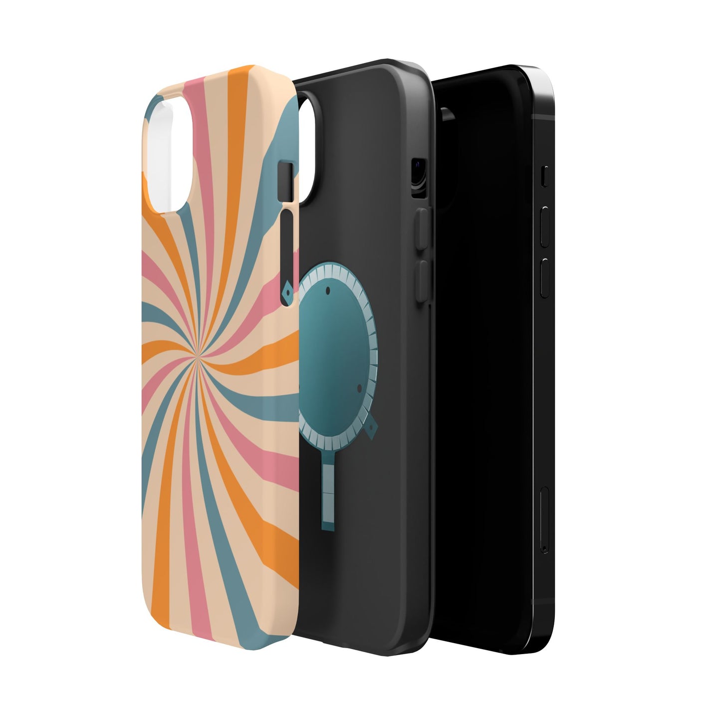 Retro Swirl Pattern MagSafe iPhone Case – Bold 70s Vibe in Pink, Orange, and Orange