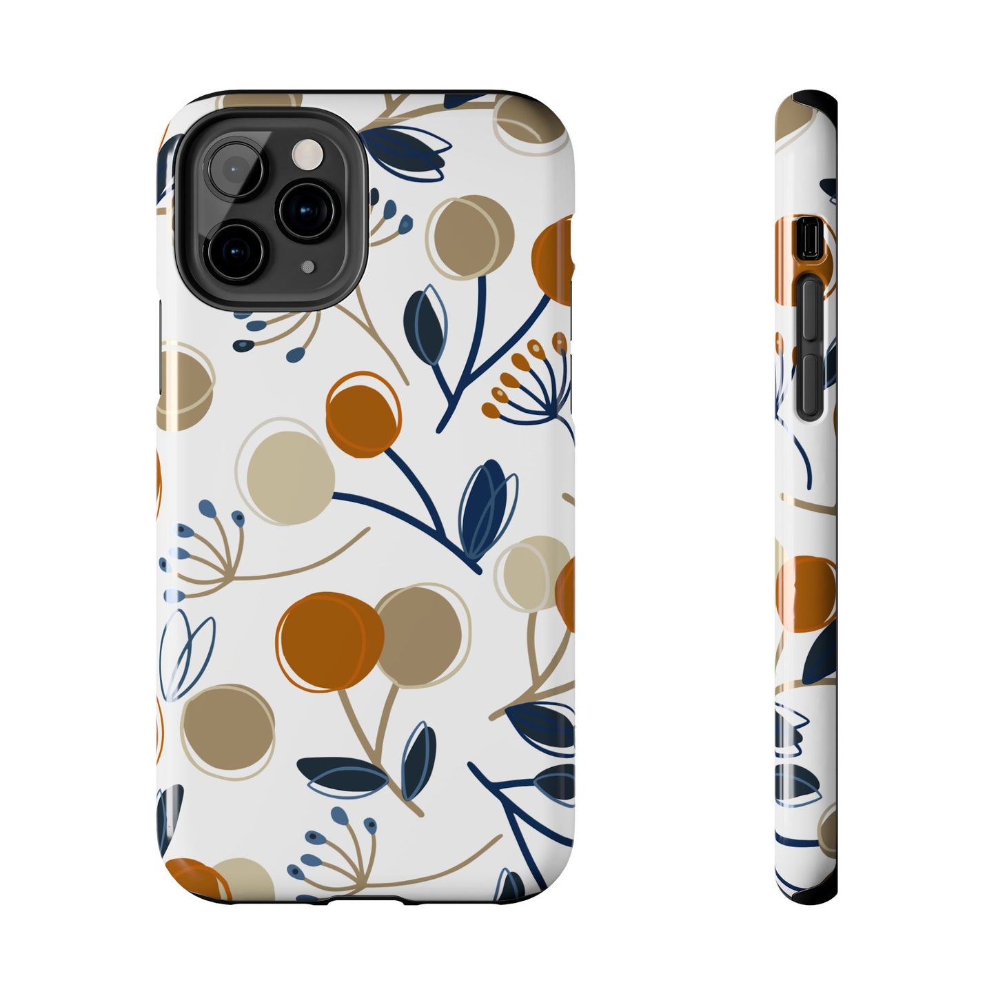 Modern Botanical Berries Tough iPhone Case – Earthy Tones & Navy Accents, Shock-Resistant