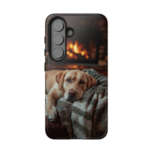 Cozy Labrador by Fireplace Samsung Galaxy Case – Rustic Cabin Protective Cover