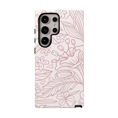 Blush Floral Line Art Tough Samsung Galaxy Case – Delicate Minimalist Design with Dual-Layer Protection